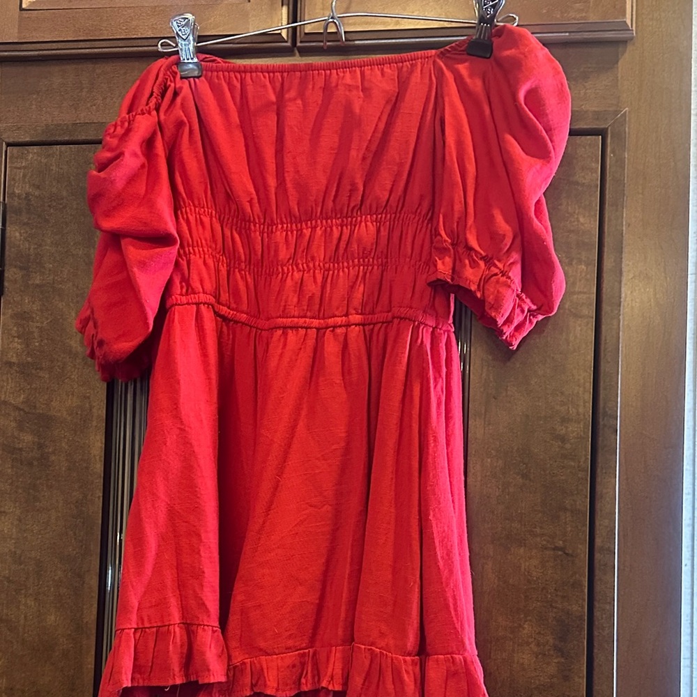 Blue Rain Red Off-Shoulder Romper